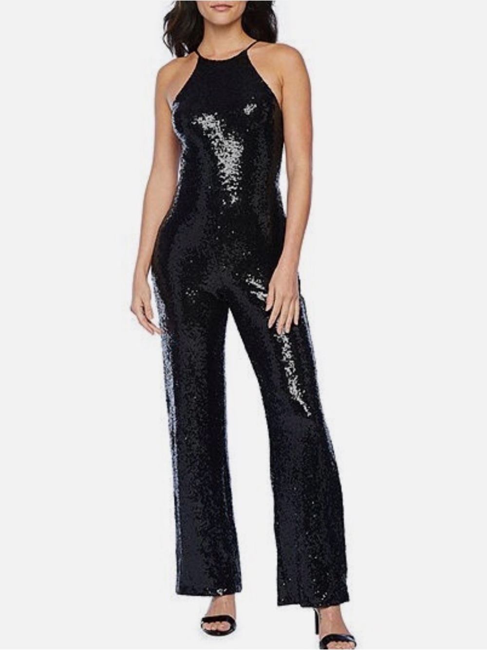 Black Sequin Halter Jumpsuit